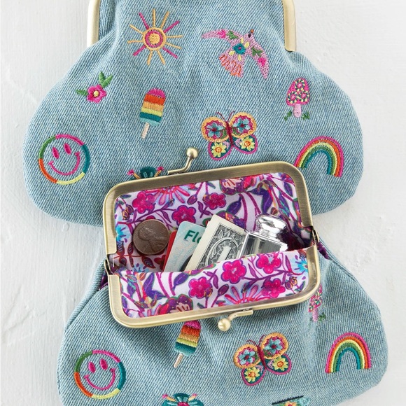 Natural Life Embroidered Kisslock Coin Purse; Denim NWT - Picture 2 of 3
